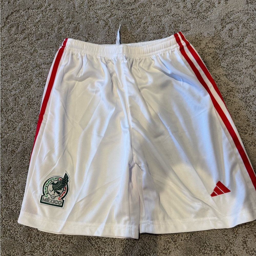 adidas Kids White and Red Shorts - Picture 1 of 2